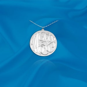 Sterling Silver Monogram Necklace -  Hand Engraved Initial Necklace - .5 inch - Made in USA
