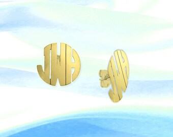Monogram Earring - .5  inch 14K Yellow Gold Handcrafted Monogram Earrings - Made in USA