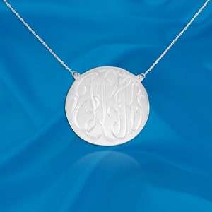 Monogram Necklace .75 inch Hand Engraved - Personalized Monogram Sterling silver - Made in USA