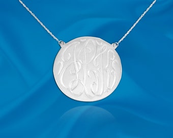 Monogram Disc Necklace - .75 inch Sterling Silver - Hand Engraved - Personalized Disc Monogram - Initial Necklace - Made in USA