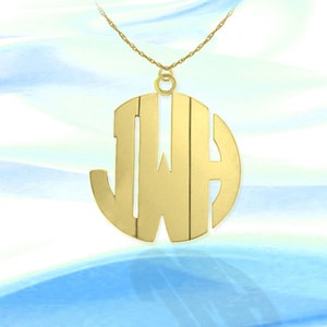 Modern Monogram Necklace Handcrafted Designer Block Monogram Initial Pendant Birthday Gifts Graduation Gifts Made in USA GoldplateSilver 1.25 inches