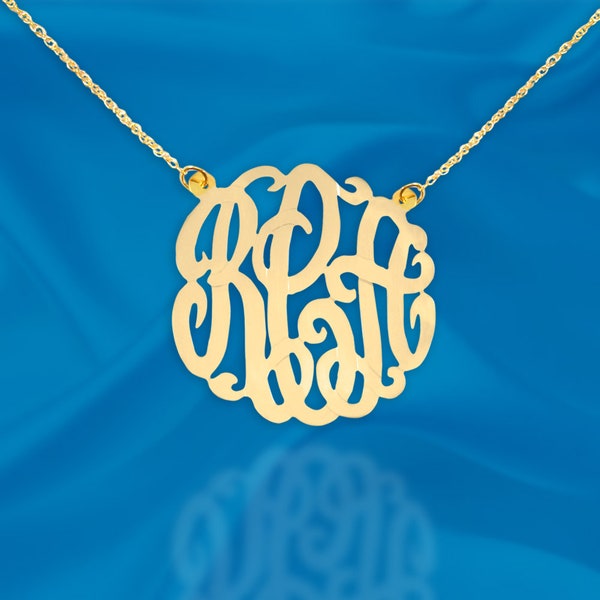 Monogramm Halskette - 24K Vergoldetes Sterling Silber - Handgefertigter Designer - Personalisiertes Monogramm - Initial Halskette - Hergestellt in den USA