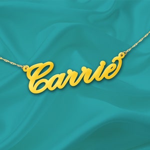 Name Necklace Carrie 24K Gold Plated Sterling Silver Handcrafted Designer Personalized Name Necklace Made in USA image 2