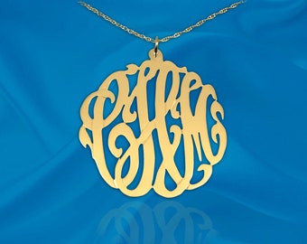 Monogram Necklace 1.5 inch 24K Gold Plated Sterling Silver Personalized Initial Necklace Handcrafted USA