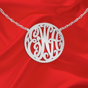 Monogram Necklace with Circle Boarder Design - Handcrafted Designer - Sterling Silver - Personalized Monogrammed Gifts for her - Made in USA