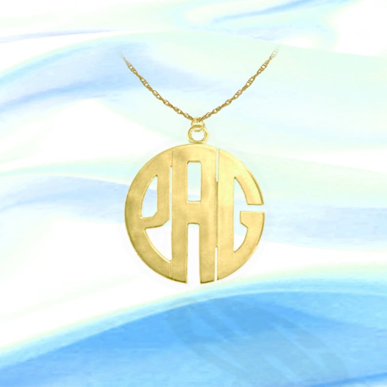 Modern Monogram Necklace Handcrafted Designer Block Monogram Initial Pendant Birthday Gifts Graduation Gifts Made in USA Gold-plated Silver 1 inches