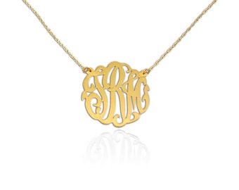 14K Yellow Gold Monogram Necklace .5 inch - Handcrafted Personalized Initial Necklace - Made in USA