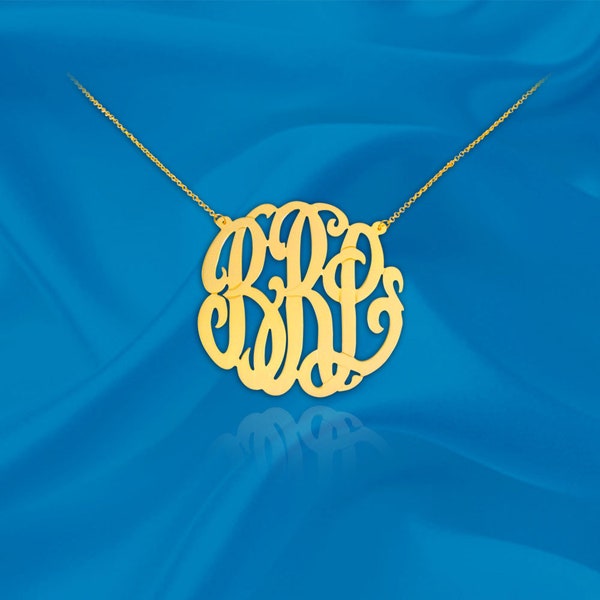 Monogram Necklace 24K Gold Plated Sterling Silver - Handcrafted Designer - Initial Necklace - Gift For Her - Made in USA