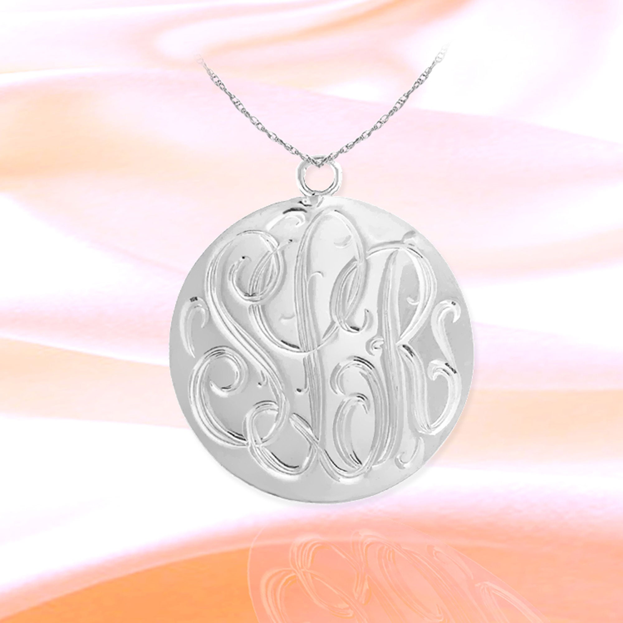 Monogram Disc Necklace 1.25 inch Sterling Silver - Hand Engraved Initial Monogram - Personalized - Monogram Disc Necklace - Made in USA