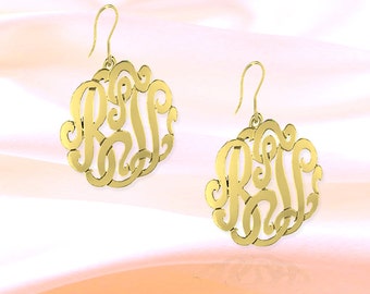 Monogram Earrings - .75 inch 24K Gold Plated Sterling Silver Handcrafted - Personalized Earring - Initial   Earrings - Made in USA