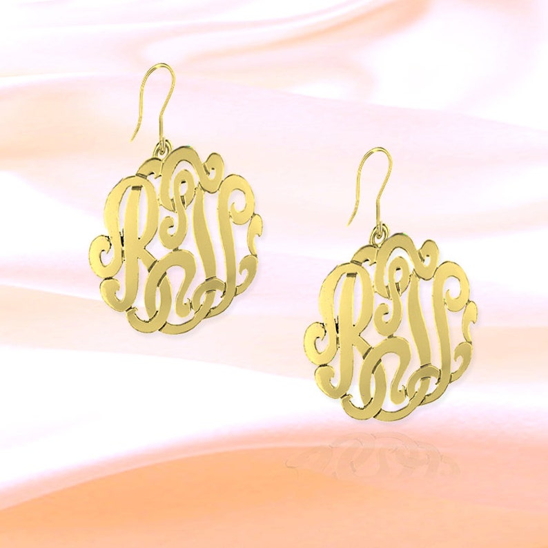 Monogram Earrings .75 inch 24K Gold Plated Sterling Silver Handcrafted Personalized Earring Initial Earrings Made in USA image 1