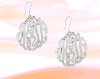 Monogram Earrings - .75 inch Sterling Silver - Handcrafted - Personalized Monogram Initial Earrings - French Wire Earrings Gift  Made in USA