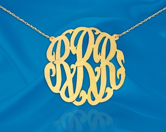 Monogram Necklace 1.25 inch Sterling Silver 24K Gold Plated Initial Necklace Handcrafted USA
