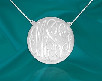 Monogram Disc Necklace - Hand Engraved - Sterling Silver - Personalized Initial Disc - Gifts for her - Bridesmaids Gifts - Made in USA