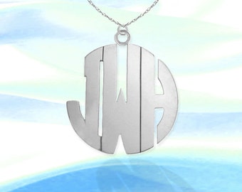 Block Monogram Necklace 1.5 inch Sterling Silver Handcrafted Custom Monogram Personalized Initial Necklace - Made in USA