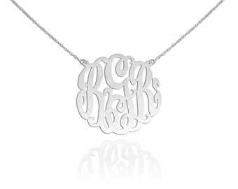 14K White Gold Monogram Necklace - .75 inch Handcrafted - Personalized Initial Necklace - Made in USA