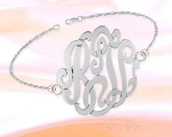Sterling Silver Monogram Bracelet - Personalized Initial Bracelet - 1 inch Custom Made - Handcrafted in USA