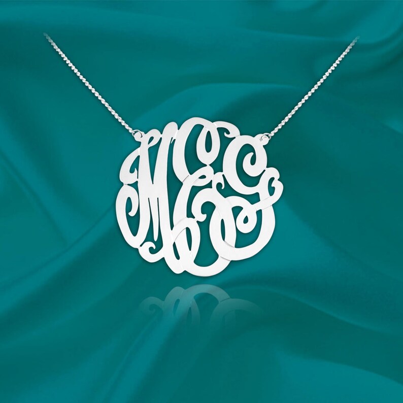 Monogram Necklace - Sterling Silver - Personalized - Initial Necklace - 1 inch Handcrafted in USA image 9