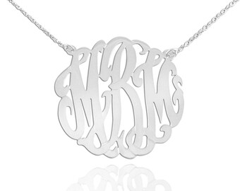 14K White Gold Initial Necklace - Monogram Necklace - Handcrafted Designer -  Personalized Monogram Necklace - Gifts for Her - Made in USA