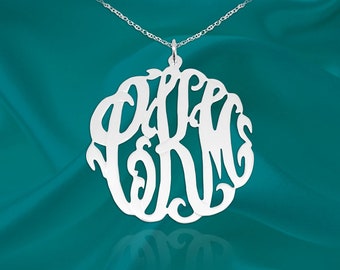 Initial Necklace 1.25 inch Sterling Silver - Handcrafted Designer - Personalized Monogram Pendant - Initial Monogram Necklace - Made in USA