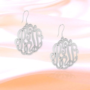 Monogram Earrings - .5 inch  Sterling Silver - Handcrafted Designer - Personalized Initial Earrings - French Wire - Made in USA