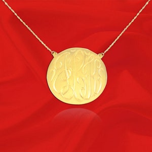 Hand Engraved Monogram Disc Necklace 24k Gold Plated Sterling Silver - .75 inch Personalized Initials