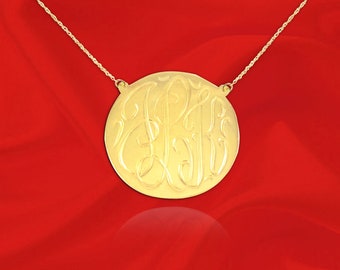 Monogram Disc Necklace - .75 inch Sterling silver 24k gold plated - Hand Engraved Disc - Personalized Disc - Initial Necklace - Made in USA