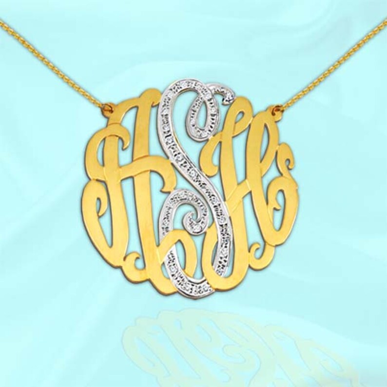 CZ Monogram Necklace 1.5 inch Sterling Silver 24K Gold | Etsy