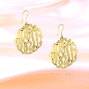 Monogram Earring .5 inch 24K Gold Plated Sterling Silver Handcrafted Designer Personalized Initial Earrings French Wire Made in USA image 1