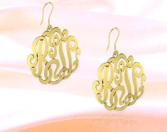 Monogram Earring -.5 inch 24K Gold Plated Sterling Silver - Handcrafted Designer - Personalized Initial Earrings - French Wire - Made in USA