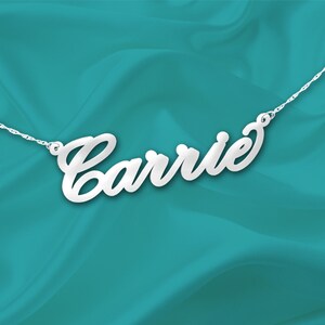 Name Necklace Carrie 24K Gold Plated Sterling Silver Handcrafted Designer Personalized Name Necklace Made in USA image 7
