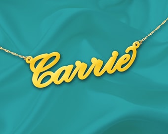 Name Necklace 24K Gold Plated Sterling Silver - Personalized Name Plate - Handcrafted USA