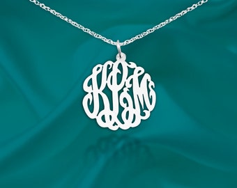 Monogram Pendant Sterling silver - Custom Monogram Necklace - Personalized Initial Necklace - Gift for Mother - Gift for Her - Made in USA