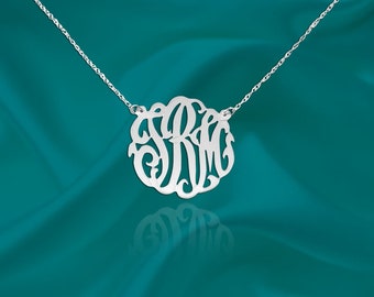 Monogram Necklace Dainty Monogram - Handcrafted Designer - Sterling Silver - Personalized Monogrammed Gifts for her - Made in USA