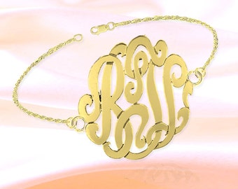 Monogram Bracelet - .75 inch Monogram 24K Gold Plated Silver Handcrafted - Initial Bracelet - 7 inch Monogram Bracelet - Made in USA