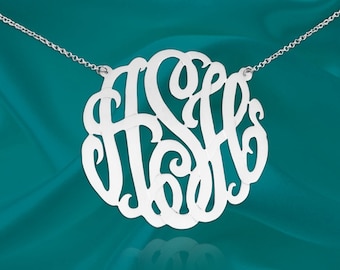 Monogram Necklace - 1.5 inch Sterling Silver Handcrafted Monogram Initial - Made in USA