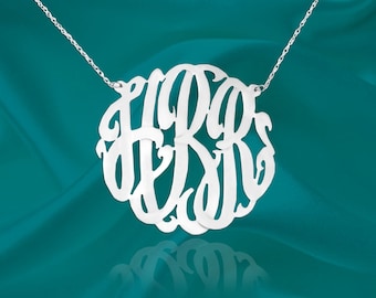 Monogram Necklace - Sterling Silver - Personalized Monogram - Initial Pendant - 1.25 Inch - Handcrafted in USA