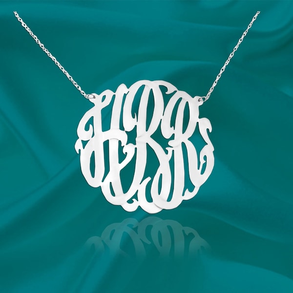 Monogram Necklace - 1.25 inch Handcrafted Designer Sterling Silver Personalized Monogram Initial Necklace - Made in USA