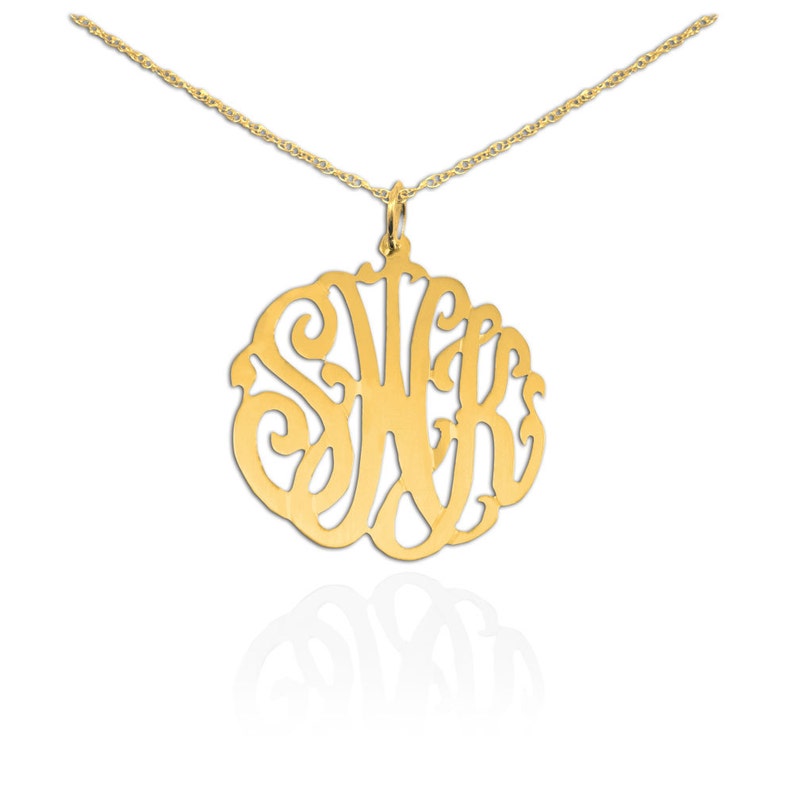 Monogram Necklace 24K Gold Plated Sterling Silver Personalized Monogram Pendant Handcrafted Designer Initial necklace Made in USA image 1