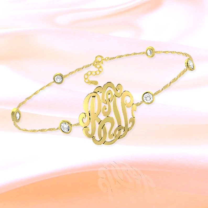 Monogram Bracelet .75 inch Monogram 24K Gold Plated Sterling Etsy