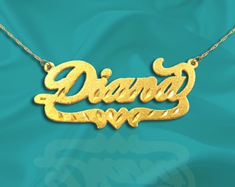 Name Plate Necklace - 24K Gold Plated Sterling Silver - Personalized Name - Handcrafted - Custom Made USA