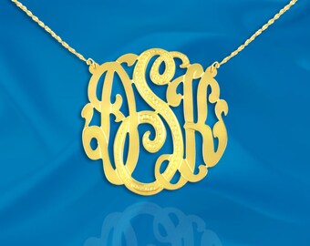 Beaded Script Design Monogram Necklace Sterling Silver 24k Gold Plated Handcrafted Designer Unique Monogram Initial Necklace - Made in USA