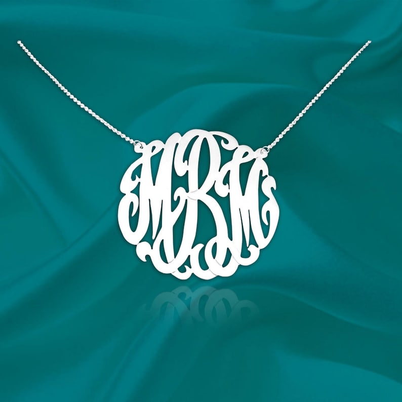 Monogram Necklace - Sterling Silver - Personalized - Initial Necklace - 1 inch Handcrafted in USA image 10
