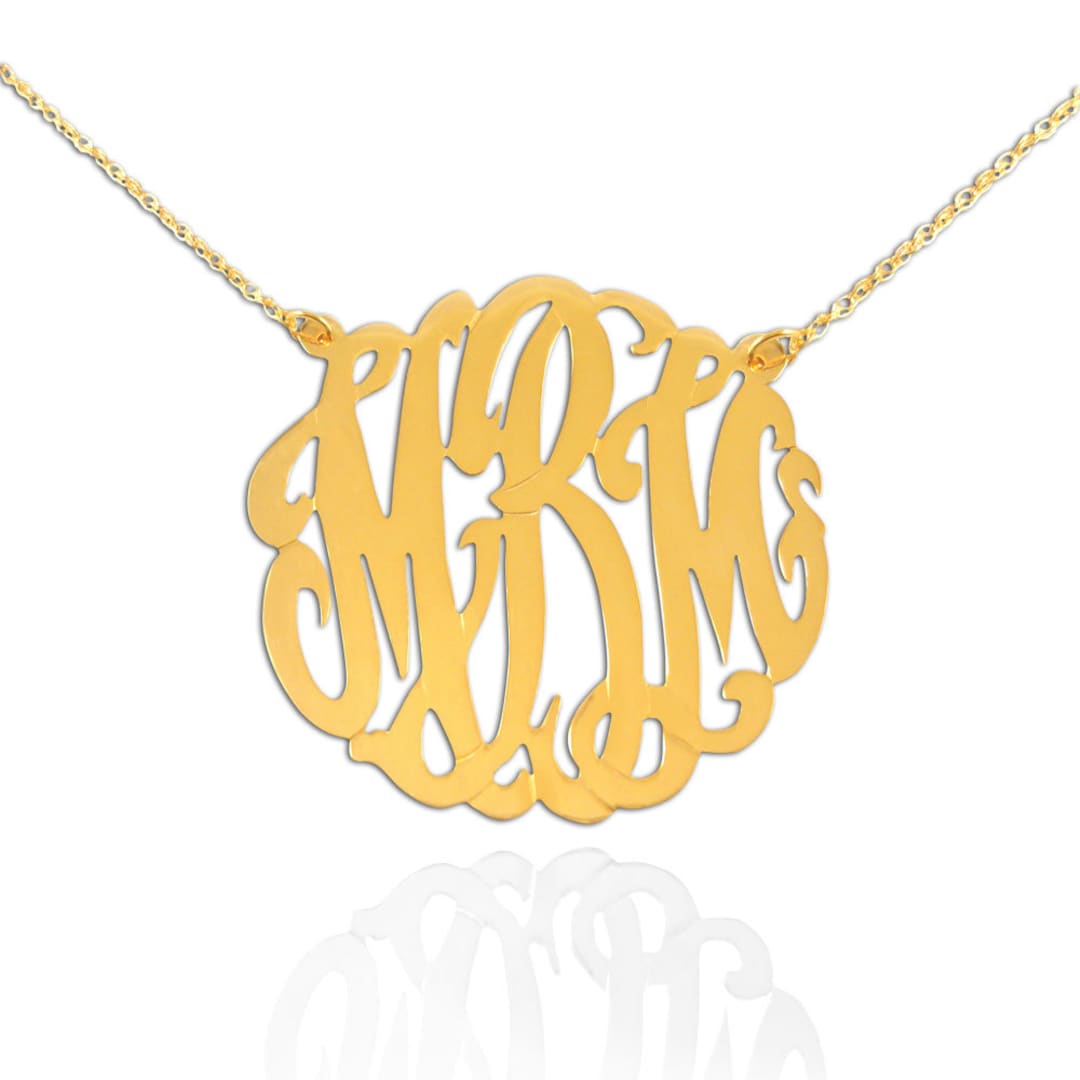 14K Yellow Gold Initial Necklace Monogram Necklace Handcrafted Designer