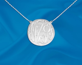 Personalized Monogram Disc Necklace - Hand Engraved Monogram Disc - Initial Disc Monogram Necklace - Initial Monogram Pendant - Made in USA