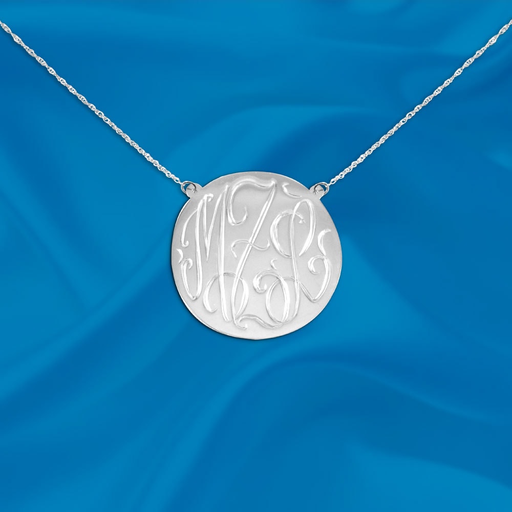 Personalized Monogram Disc Necklace Hand Engraved Monogram Etsy