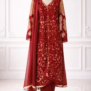 asim jofa red dress AJM-08 EMBROIDERED CHIFFON 3 PCS