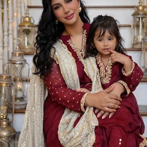 Pakistani Mommy and Me Ruby Red Eid Ramadan Outfit Shakwar Kameez
