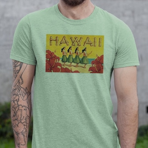 Retro Postkarte Hawaii Hula Tänzer Vintage Design T-Shirt Original Tee