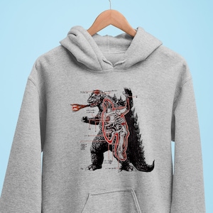 Pullover Hoodie Sweatshirt Unofficial Japanese Godzilla Anatomy Vintage Design